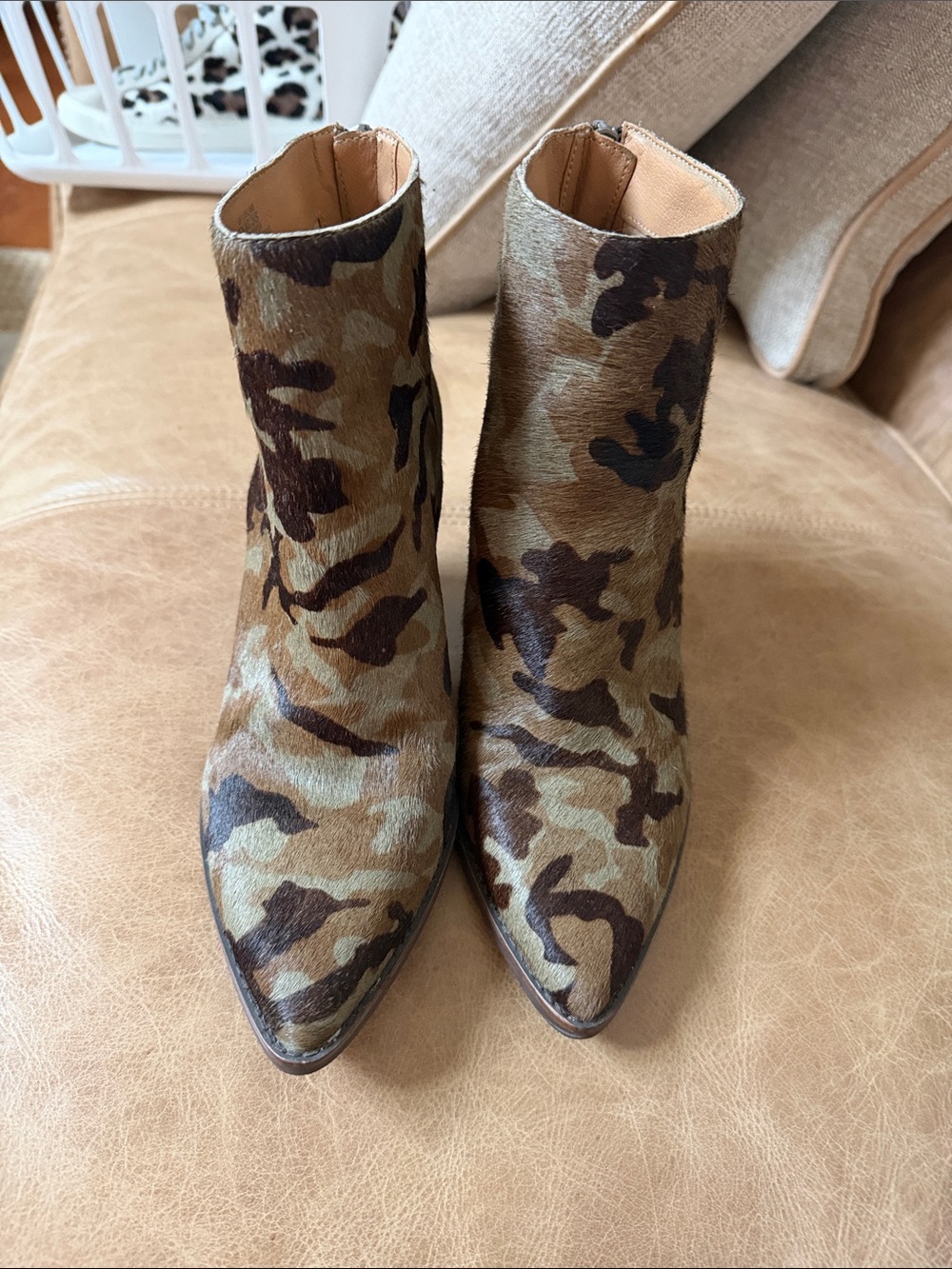 Lucky Brand Camo Pointed-Toe Ankle Boots - Brown & Green